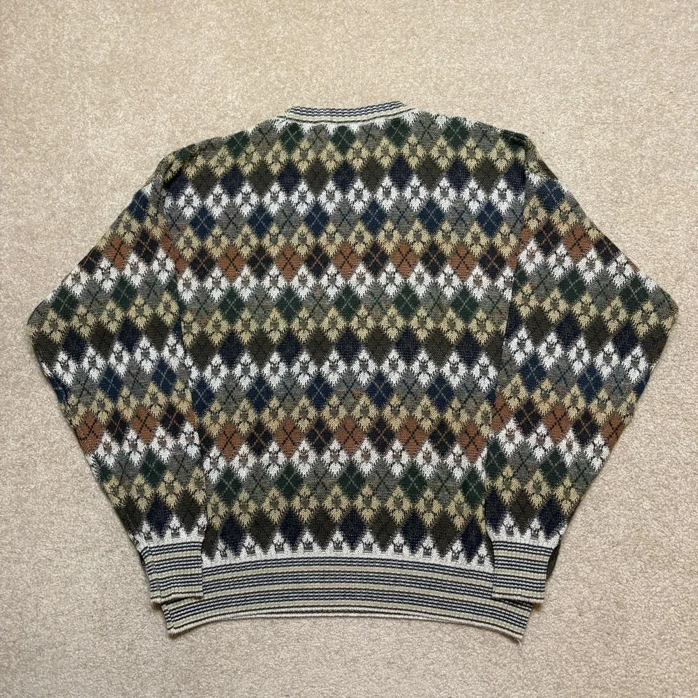 Vtg Croft & Barrow Sweater Men Large Multicolor Argyle Knit Grandpa Crewneck 90s